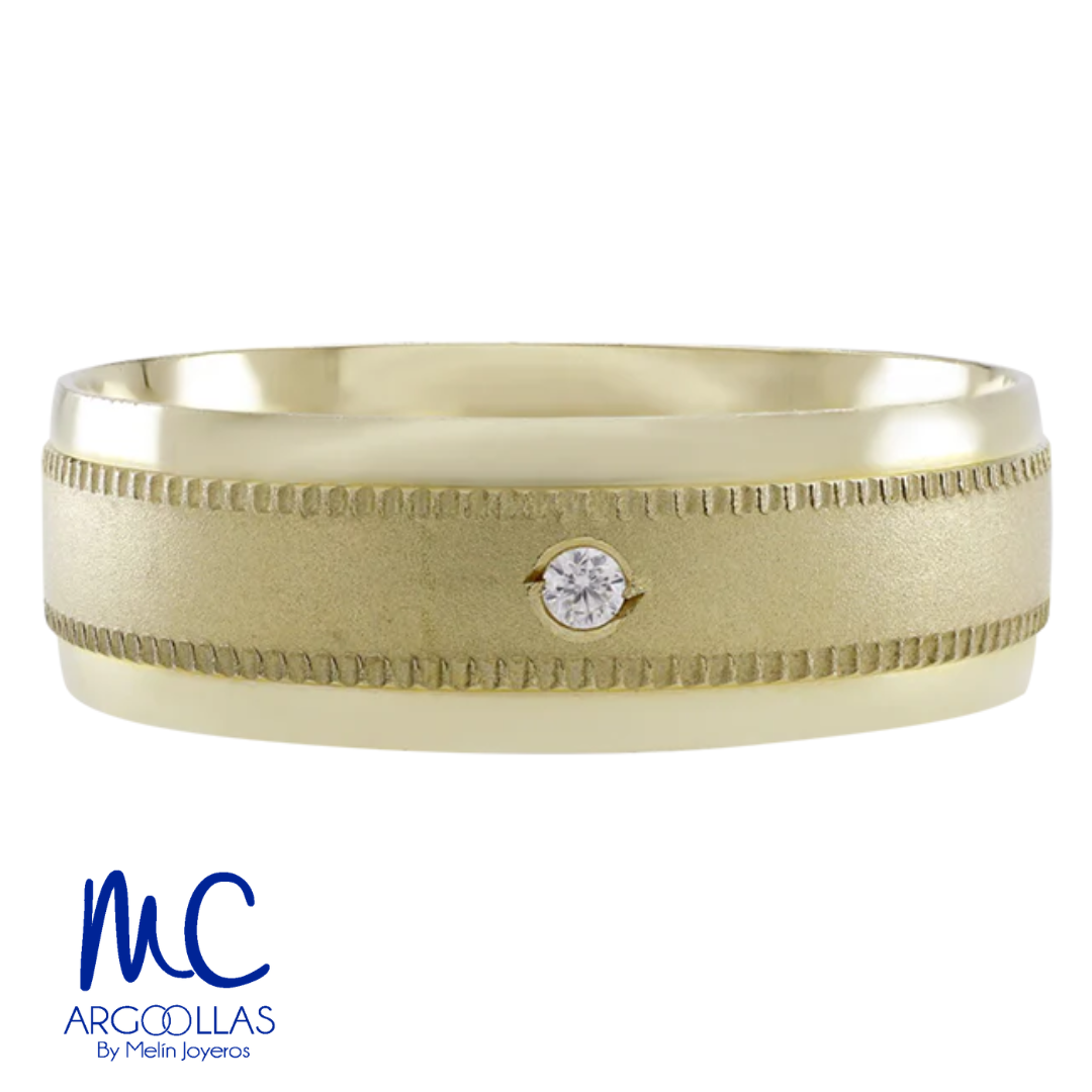 Argolla de matrimonio de oro amarillo 10k y 14k · 6 mm · estilo confort · acabado mate con piedra