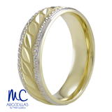 Argolla de matrimonio de oro combinado 10k y 14k · 6 mm · estilo recto · acabado labrado · modelo F120376