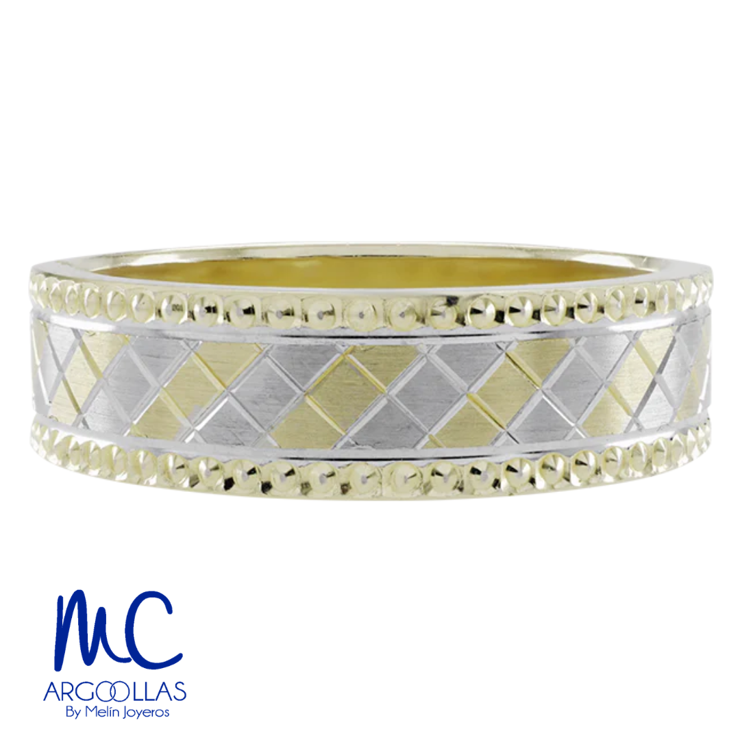 Argolla de matrimonio de oro combinado 10k y 14k · 6 mm · estilo recto · acabado mate · modelo F16686
