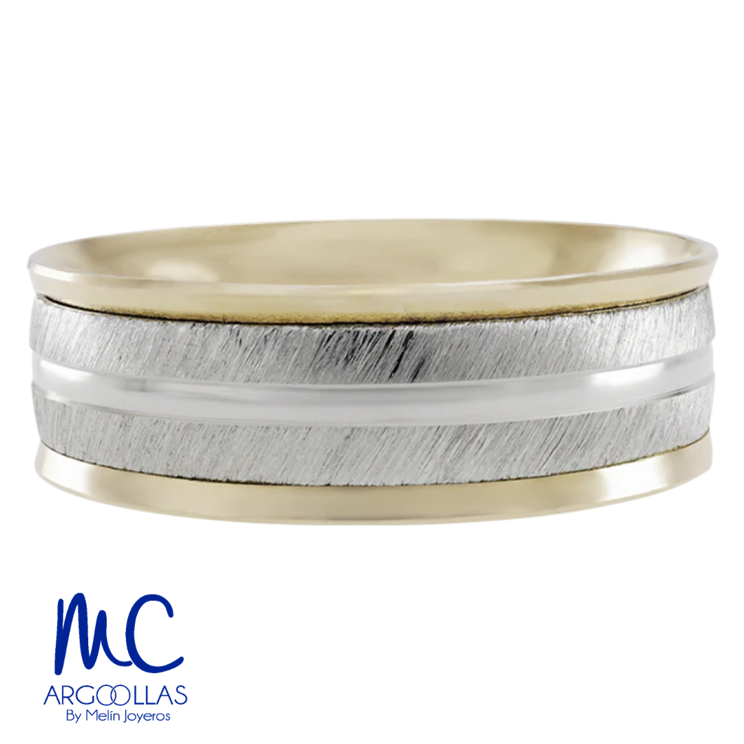Argolla de matrimonio de oro combinado 10k y 14k · 6 mm · estilo recto · acabado mate · modelo F08156M