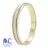 Argolla de matrimonio de oro combinado 10k y 14k · 3 mm · estilo recto · acabado labrado