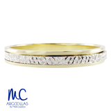 Argolla de matrimonio de oro combinado 10k y 14k · 3 mm · estilo recto · acabado labrado