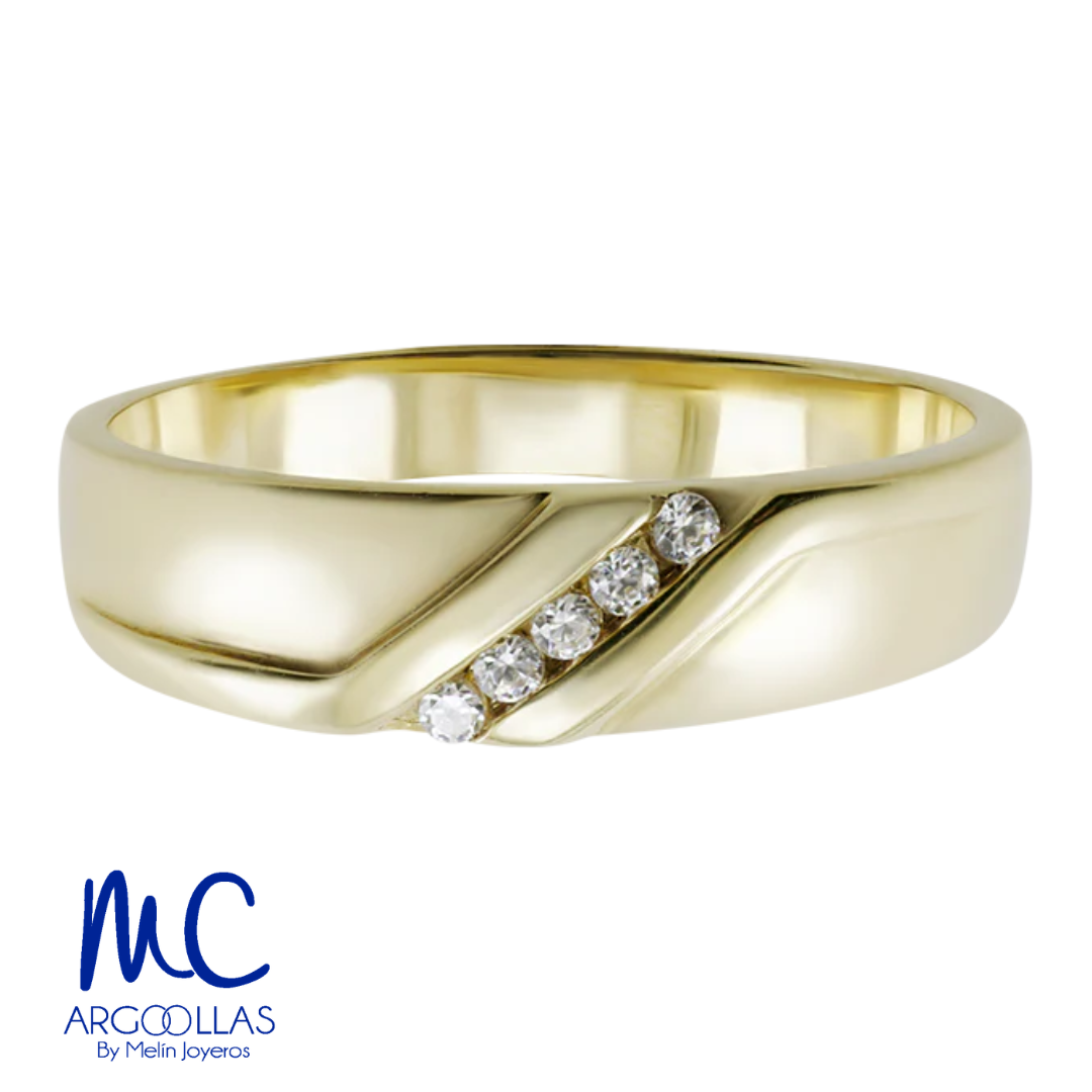 Argolla de matrimonio de oro amarillo 10k y 14k · 4 mm · estilo recto · acabado lustre con piedras · modelo F25164
