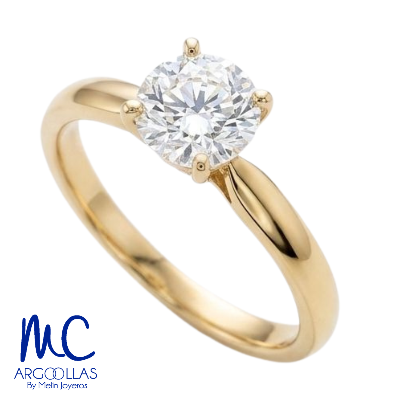 Anillo de compromiso de diamante de laboratorio 1.00 ct · corte redondo brillante · color F · claridad VVS2 · oro amarillo 14k · modelo 702531271
