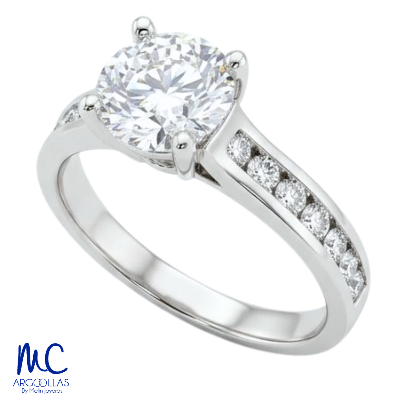 Anillo de compromiso de diamante de laboratorio 1.03 ct · corte redondo brillante · color F · claridad VVS2 · oro blanco 14k · modelo 702523246