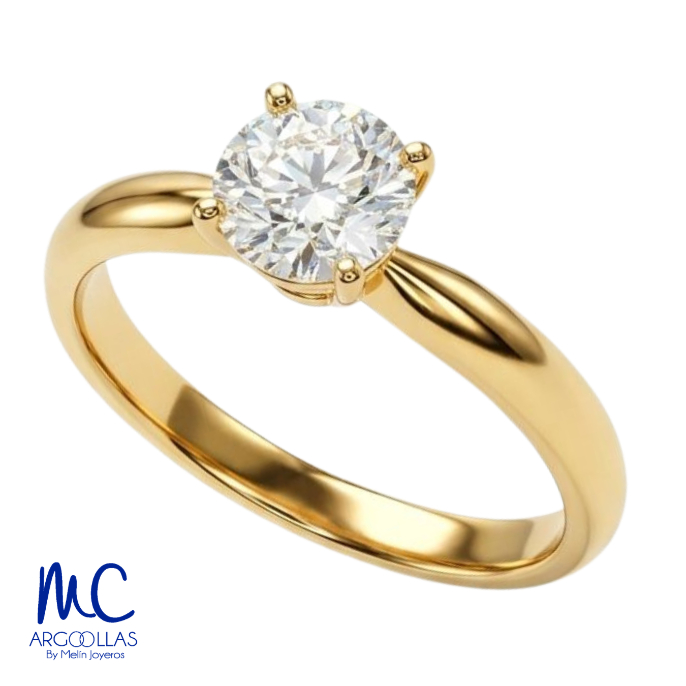 Anillo de compromiso de diamante de laboratorio 0.58 ct · corte redondo brillante · color D · claridad VVS2 · oro amarillo 14k