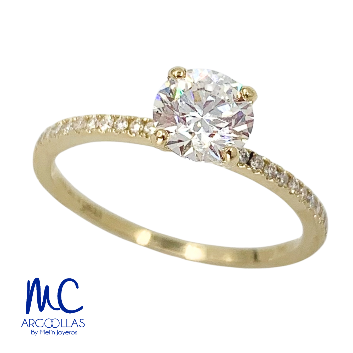 Anillo de compromiso de diamante de laboratorio 0.93 ct · corte redondo brillante · color D · claridad VVS2 · oro amarillo 14k