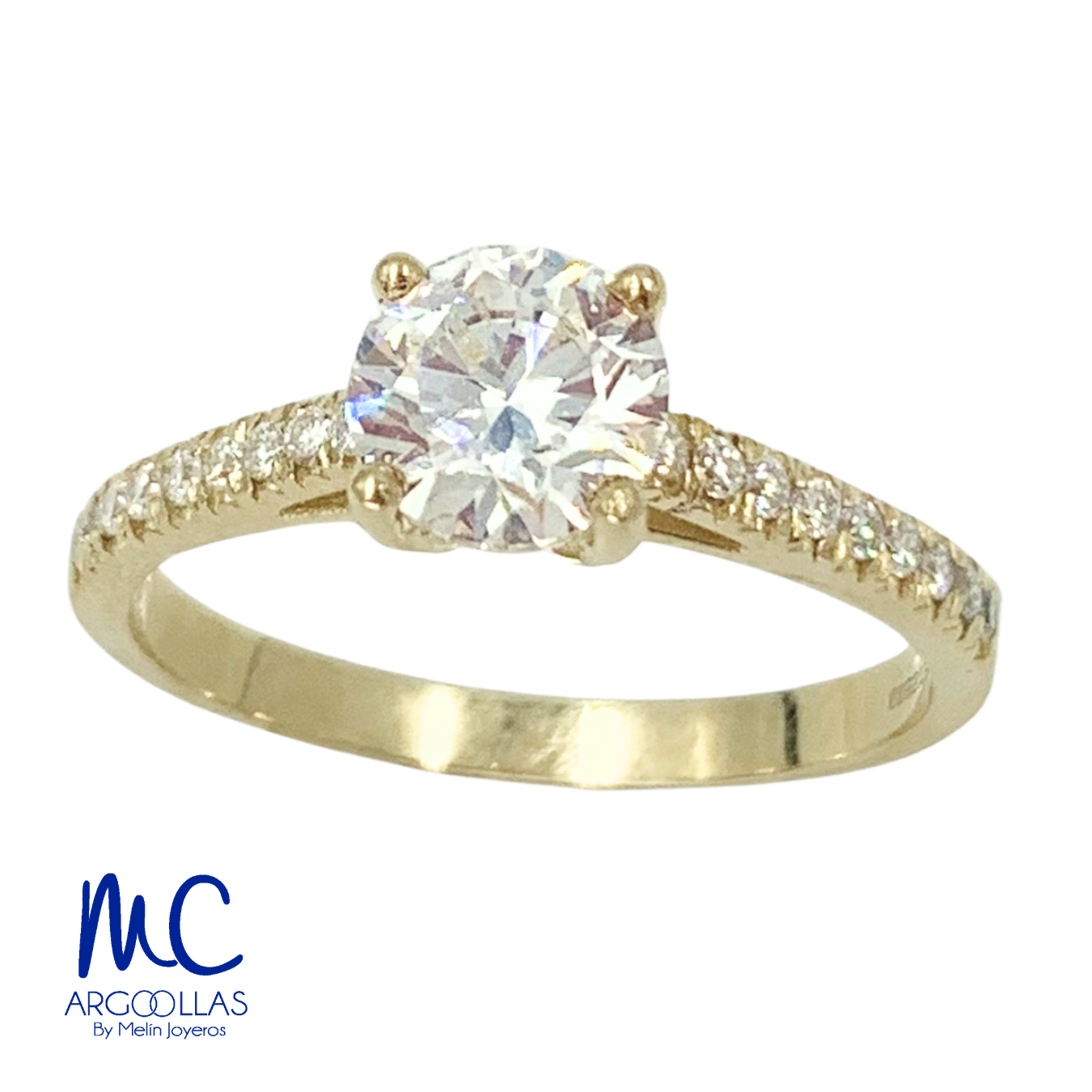 Anillo de compromiso de diamante de laboratorio 1.00 ct · corte redondo brillante · color D · claridad VVS2 · oro amarillo 14k