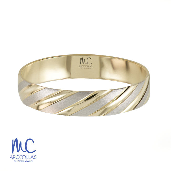 Argolla de matrimonio de oro combinado 14k · 4 mm · estilo confort · acabado labrado · modelo F03324H