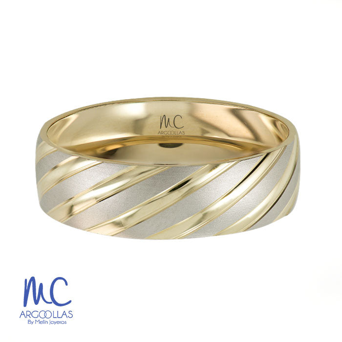 Argolla de matrimonio de oro combinado 14k · 6 mm · estilo confort · acabado labrado · modelo F03326H