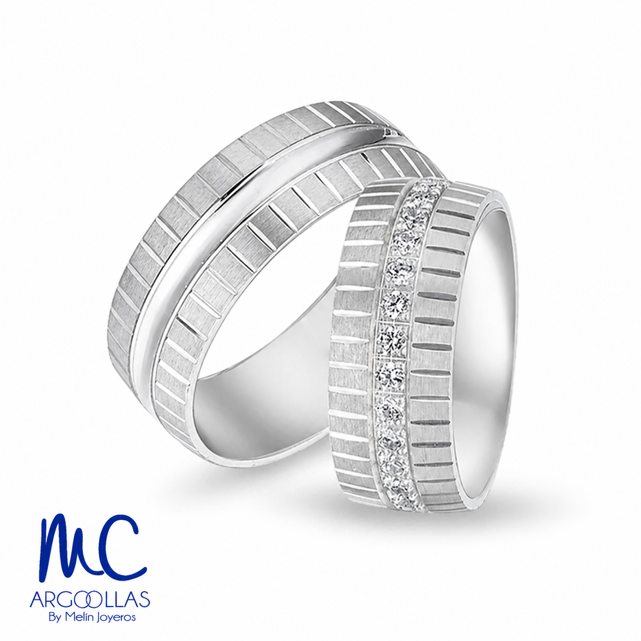 Set de argollas de matrimonio de oro blanco 10k y 14k · con zirconia · modelo ARG-189B ARG-190B