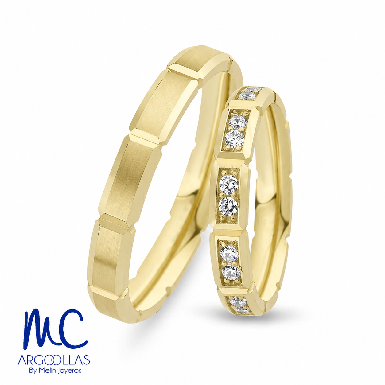 Set de argollas de matrimonio de oro amarillo 10k y 14k · con zirconia · modelo ARG-196 ARG-197