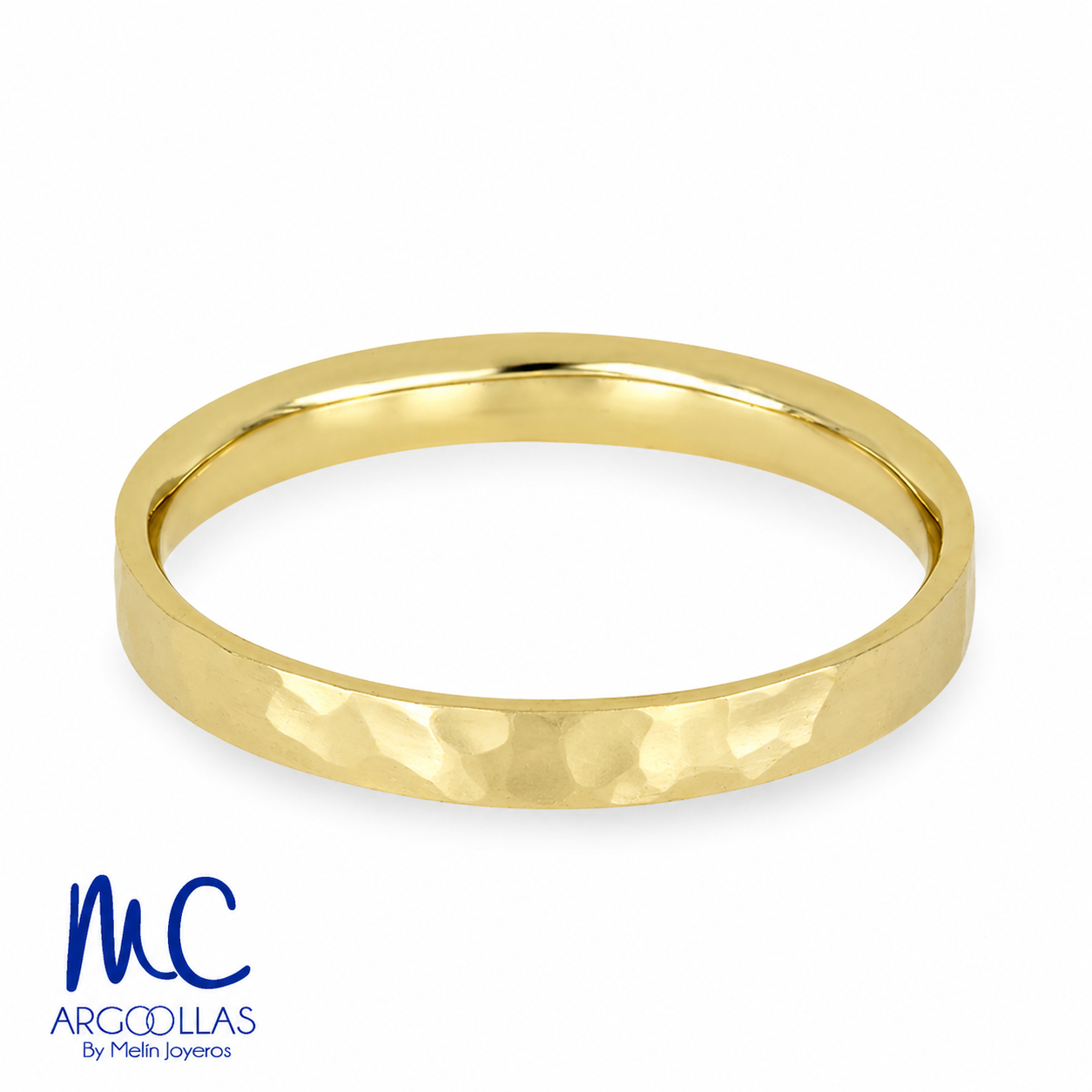 Argolla de matrimonio de oro amarillo 10k y 14k · 3 mm · estilo recto · acabado martillado
