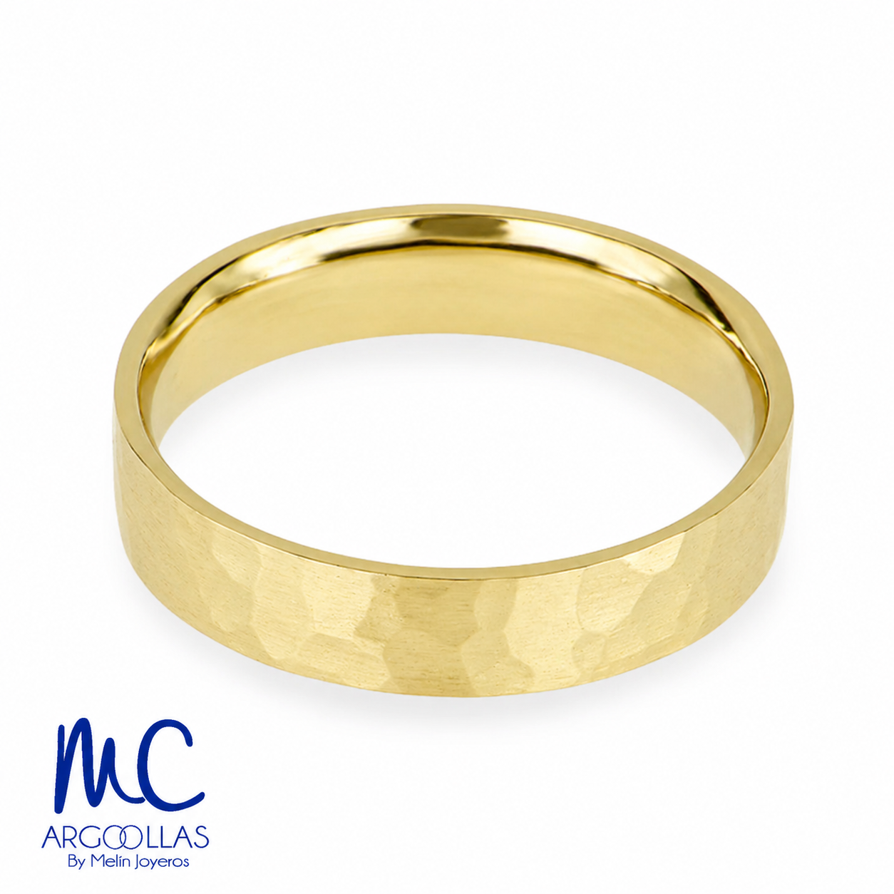 Argolla de matrimonio de oro amarillo 10k y 14k · 6 mm · estilo recto · acabado martillado