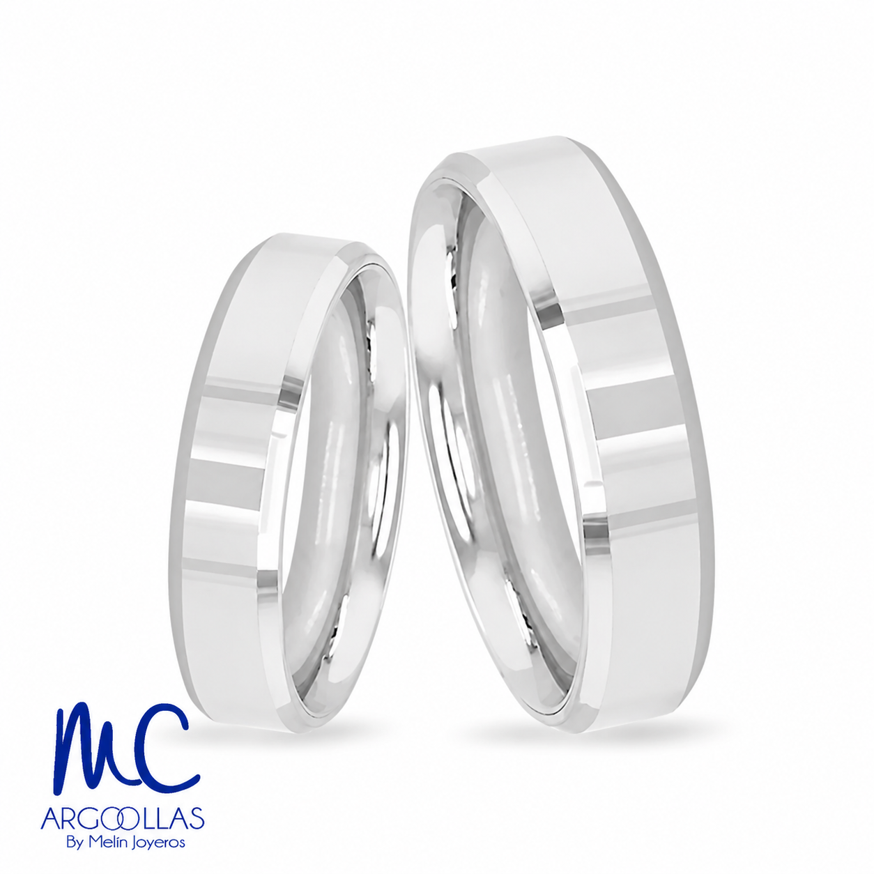 Set de argollas de matrimonio de oro blanco 10k y 14k · acabado liso