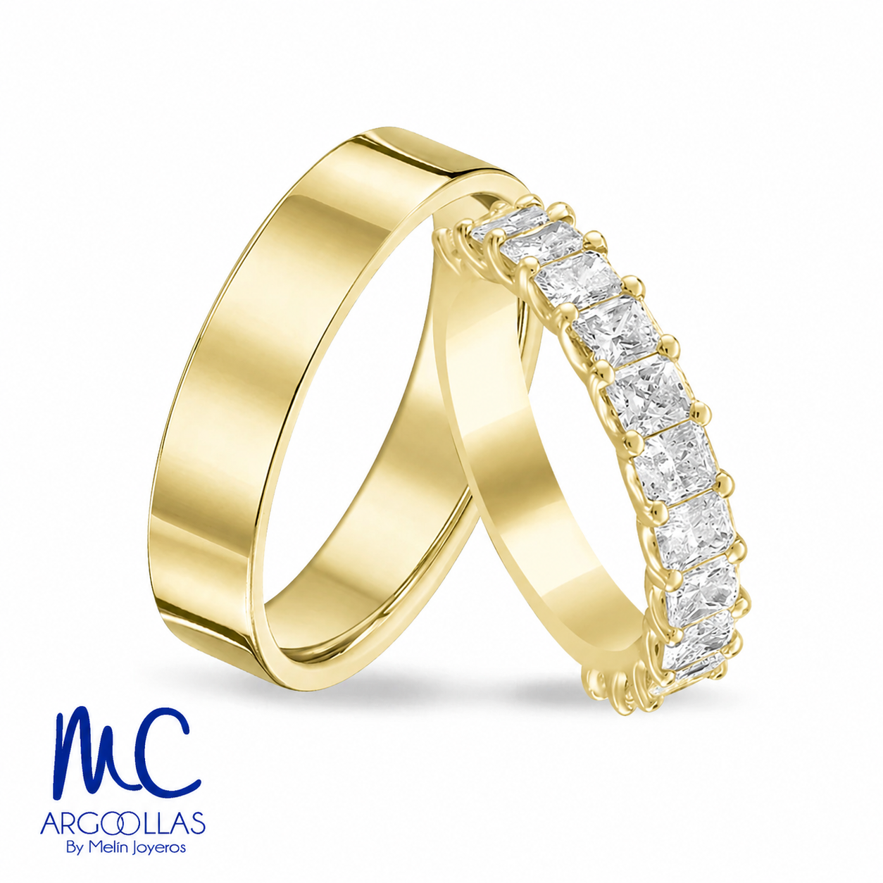 Set de argollas de matrimonio de oro amarillo 10k y 14k · con zirconia · modelo ARG-056 ARG-2436