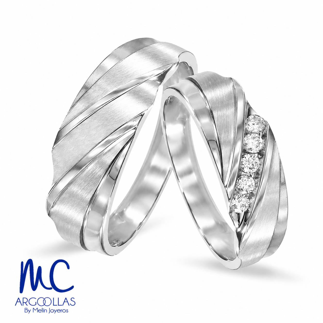 Set de argollas de matrimonio de oro blanco 10k y 14k · con zirconia · modelo ARG-09B ARG-010B