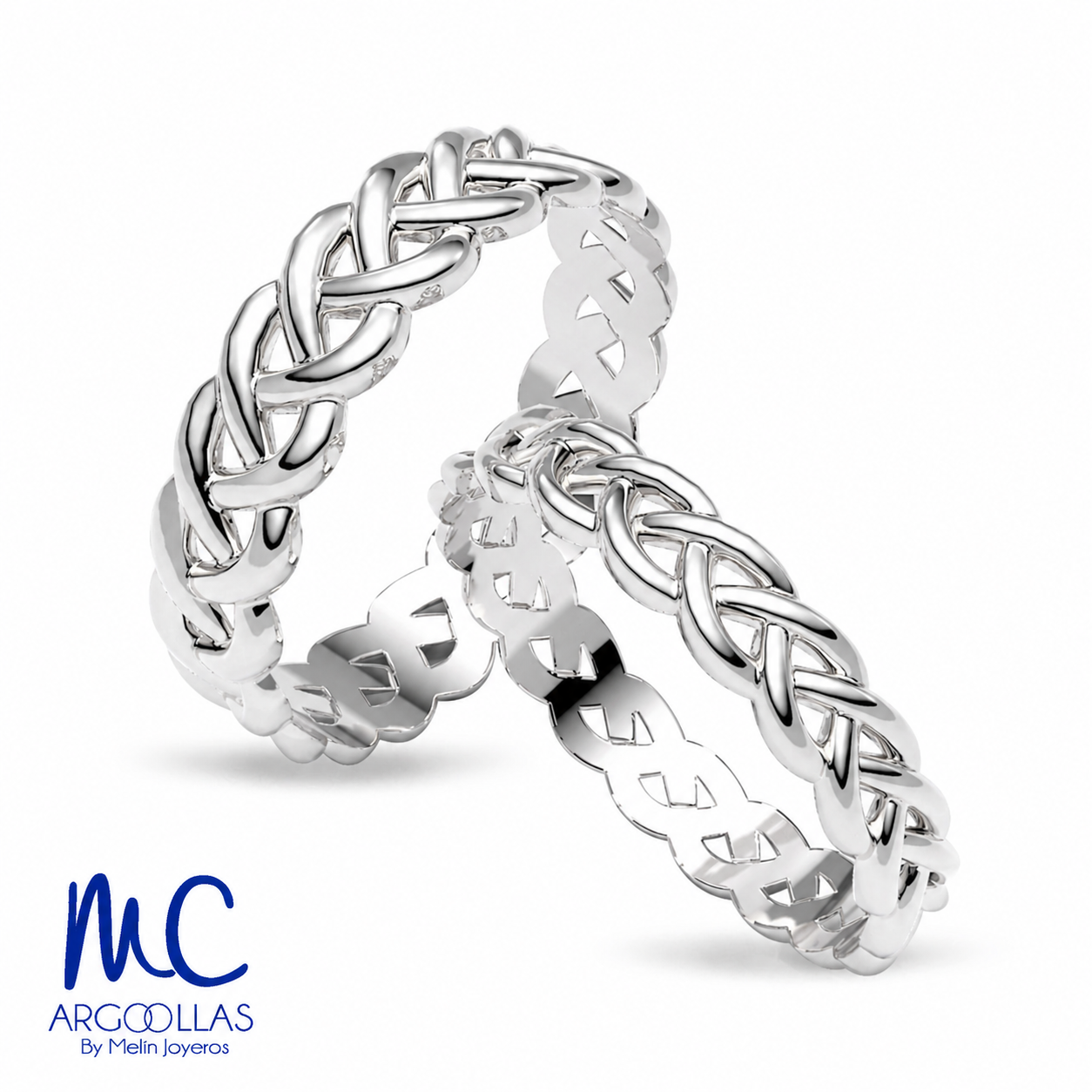 Set de argollas de matrimonio de oro blanco 10k y 14k · con trenzado
