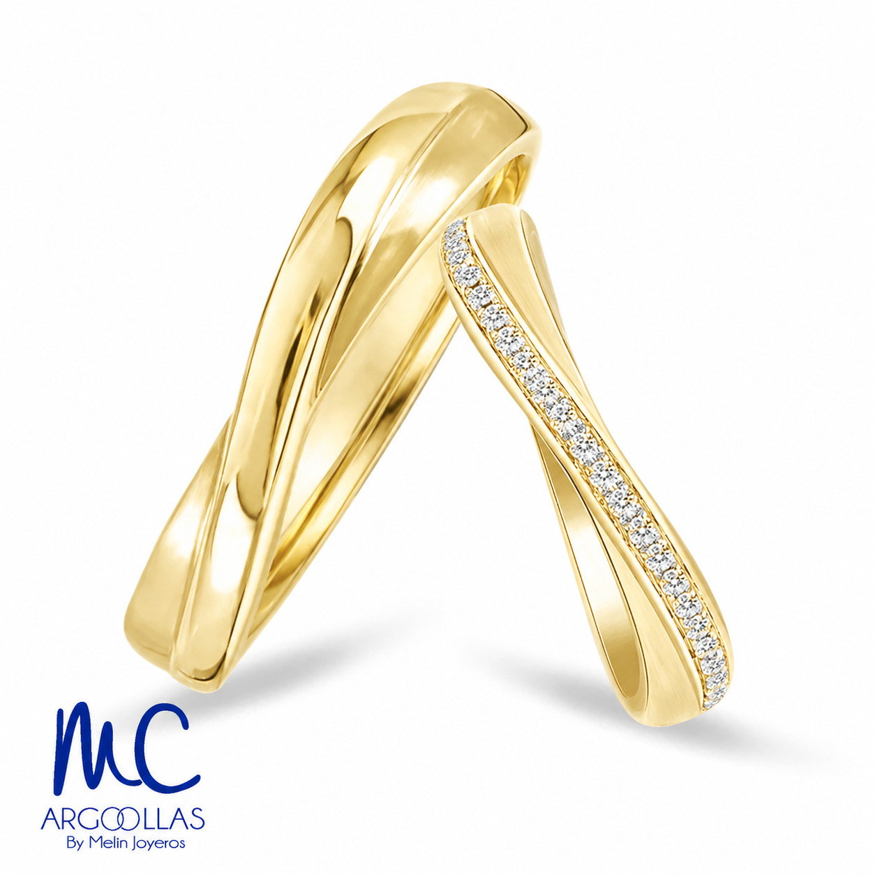 Set de argollas de matrimonio de oro amarillo 10k y 14k · con zirconia · modelo ARG-120A ARG-121A