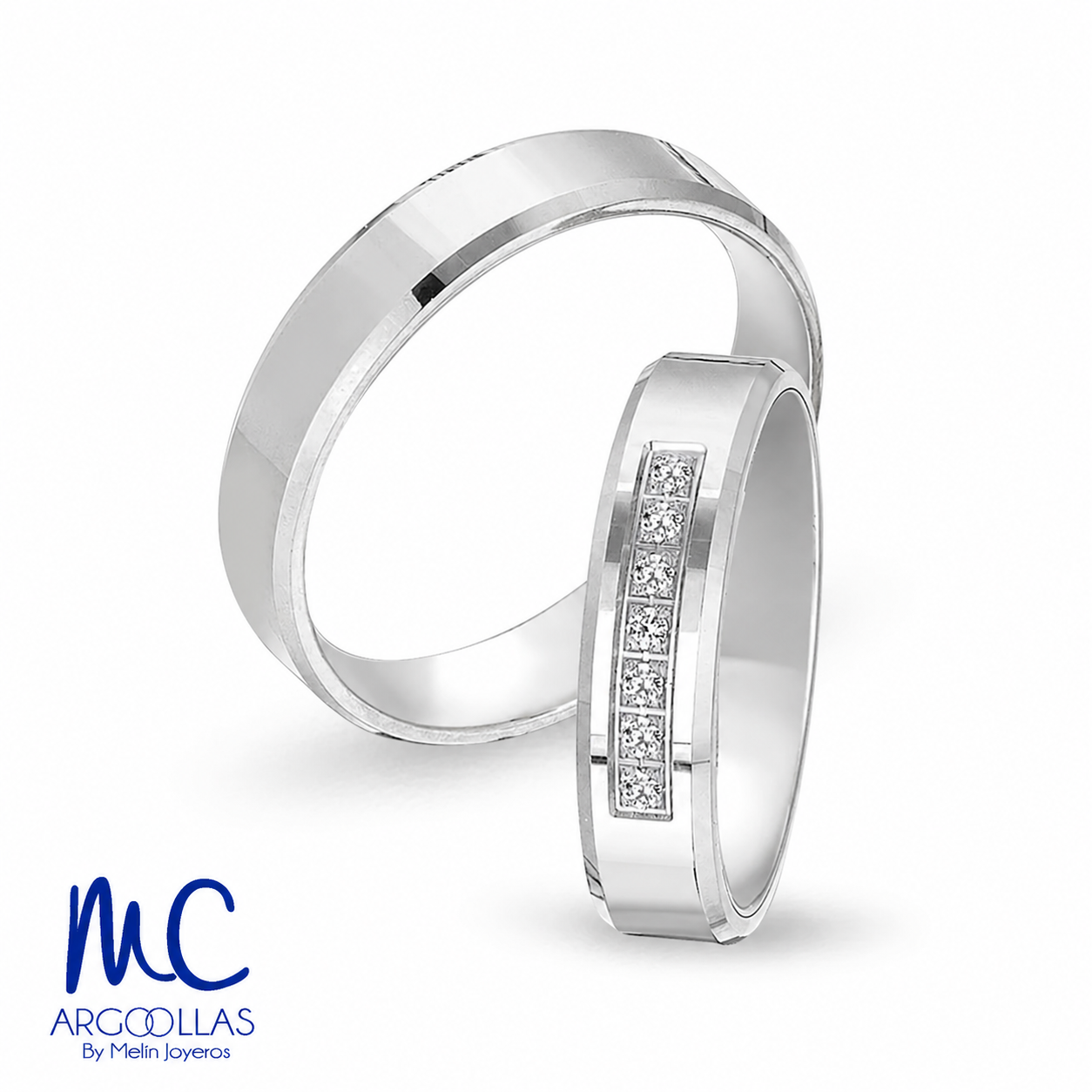 Set de argollas de matrimonio de oro blanco 10k y 14k · con zirconia · modelo ARG-218B ARG-219B