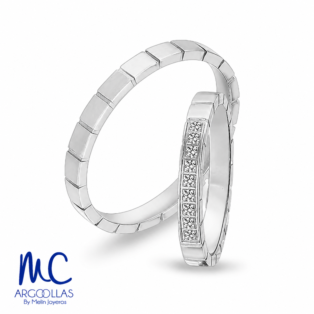 Set de argollas de matrimonio de oro blanco 10k y 14k · con zirconia · modelo ARG-198B ARG-199B