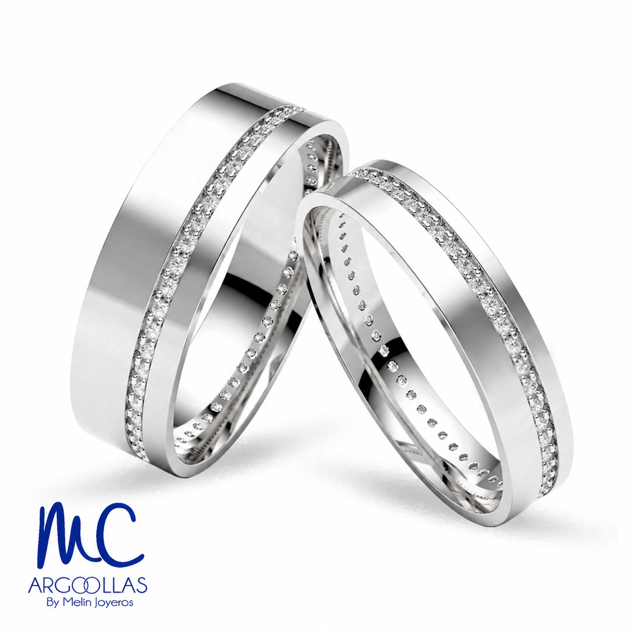 Set de argollas de matrimonio de oro blanco 10k y 14k · con zirconia · modelo ARG-137B ARG-08B