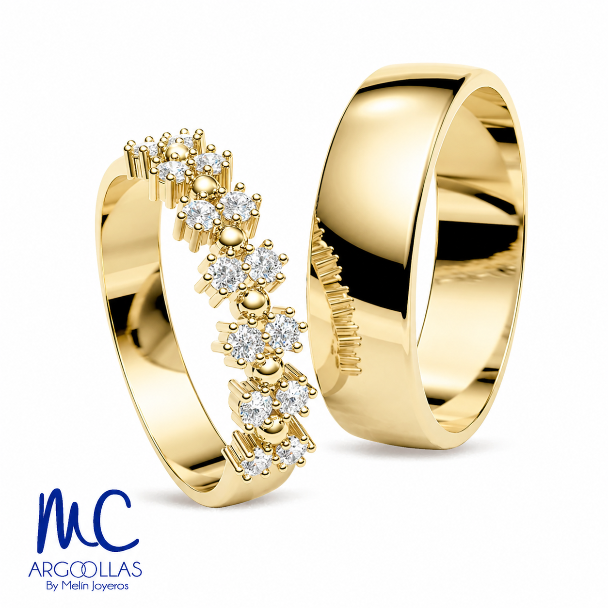 Set de argollas de matrimonio de oro amarillo 10k y 14k · con zirconia
