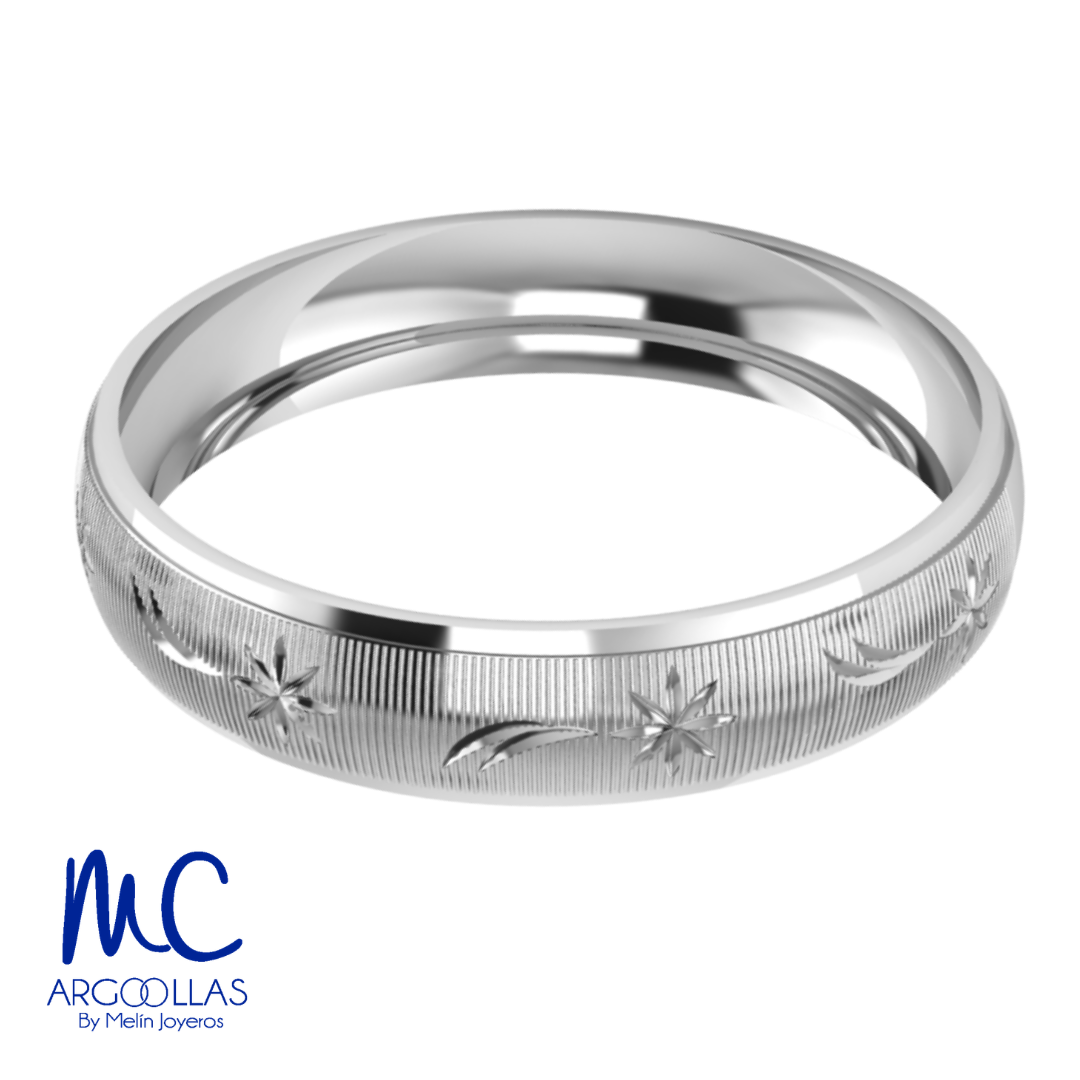 Argolla de matrimonio de oro blanco 10k · 4 mm · estilo concavo