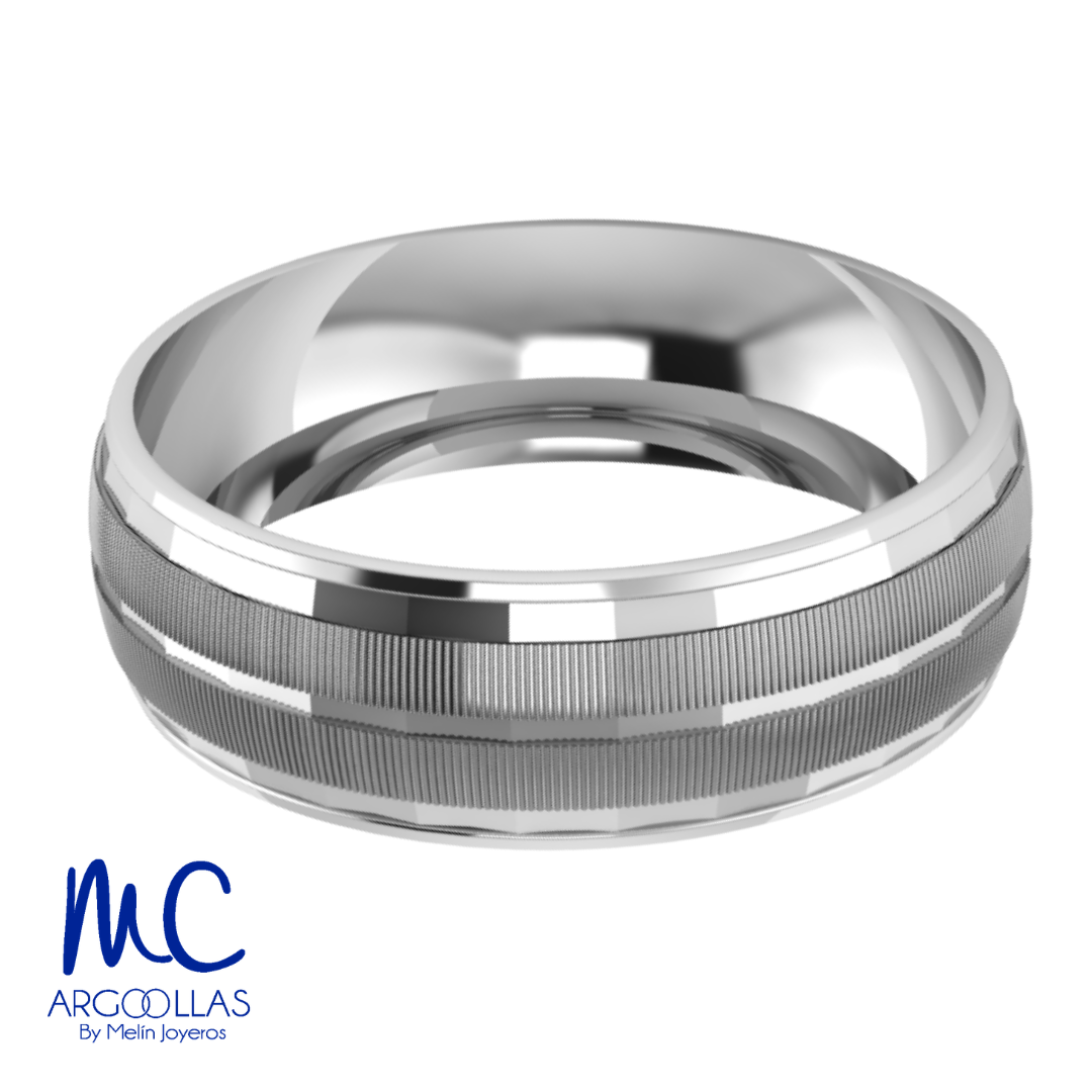 Argolla de matrimonio de oro blanco 10k · 6 mm · estilo concavo · modelo AU004