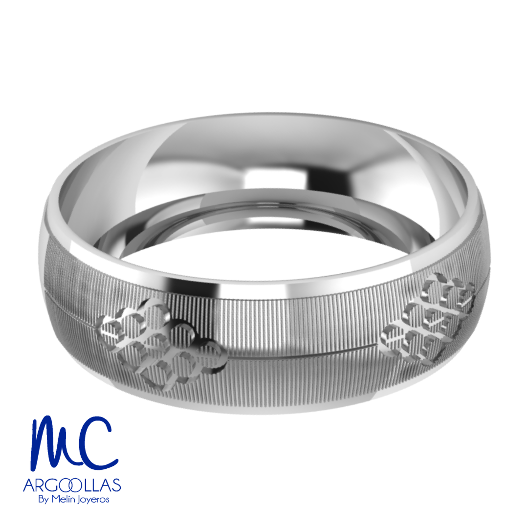 Argolla de matrimonio de oro blanco 10k · 6 mm · estilo concavo · acabado labrado · modelo AU215-B