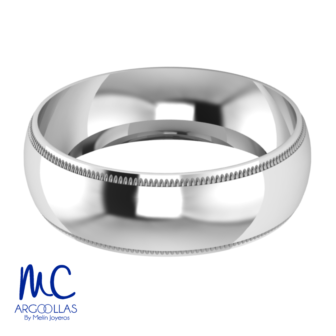 Argolla de matrimonio de oro blanco 10k · 6 mm · estilo concavo · modelo AU222-B