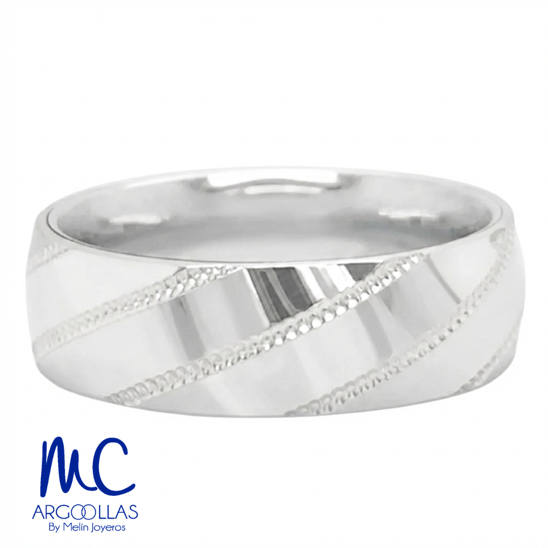 Argolla de matrimonio de oro blanco 10k y 14k
