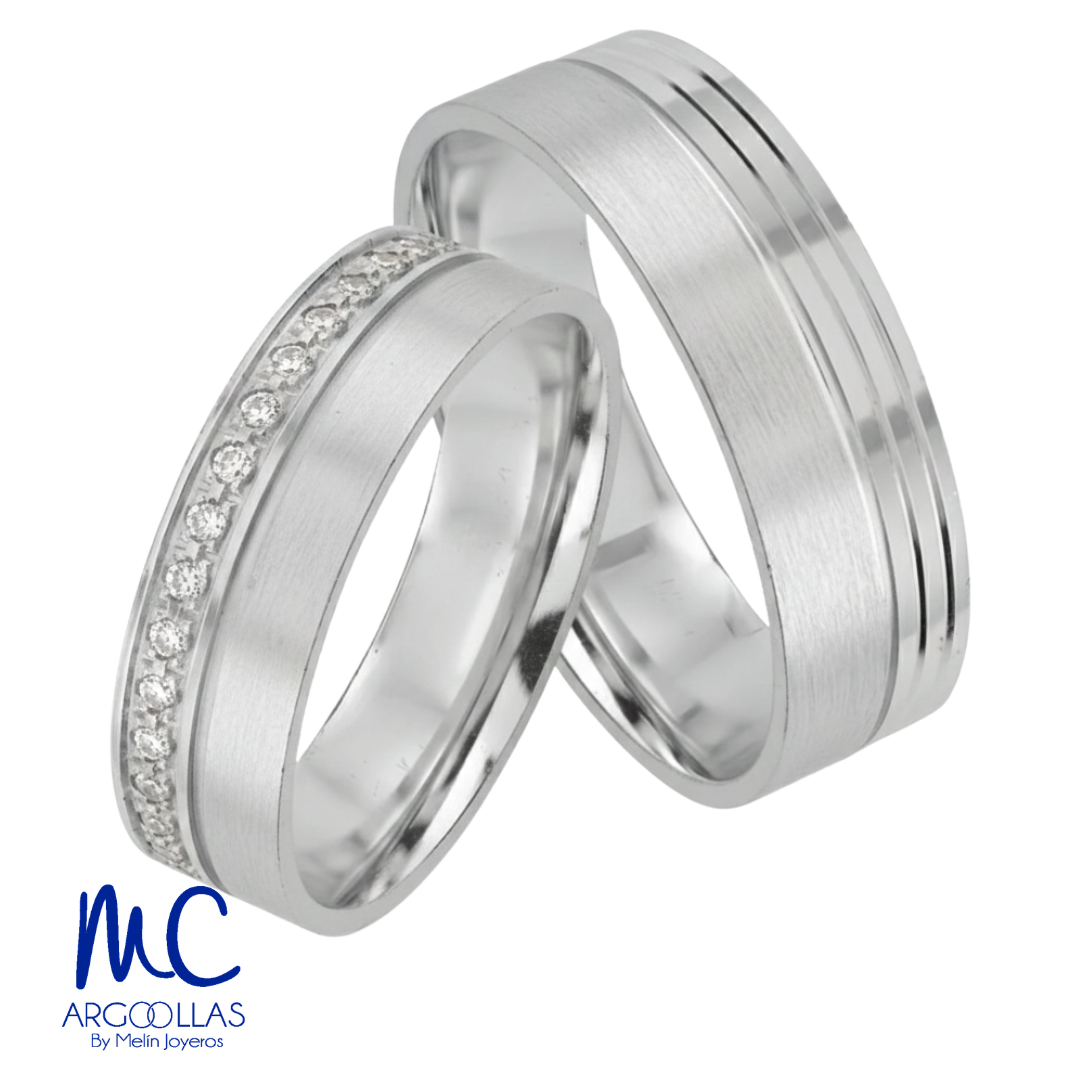 Set de argollas de matrimonio de oro blanco 10k y 14k · con zirconia · modelo F25726B F16146B