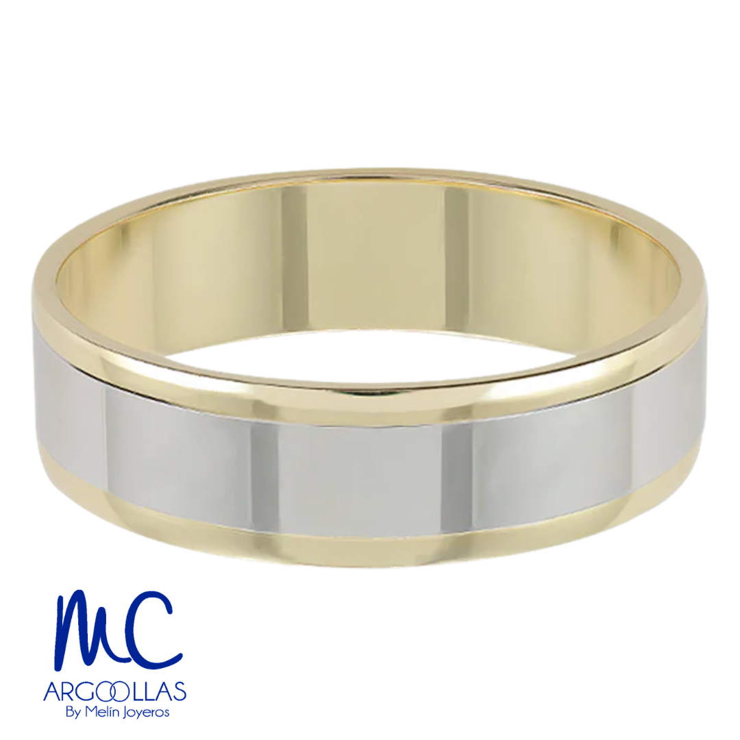 Argolla de matrimonio de oro combinado 14k · 6 mm · estilo recto · acabado lustre