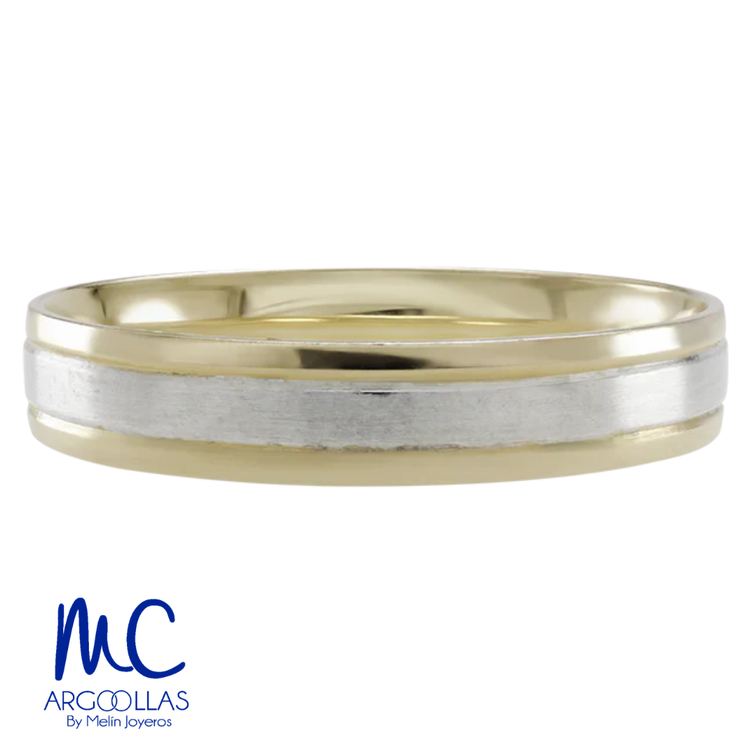 Argollas de matrimonio de oro combinado 14k · 4 mm · estilo confort · acabado mate