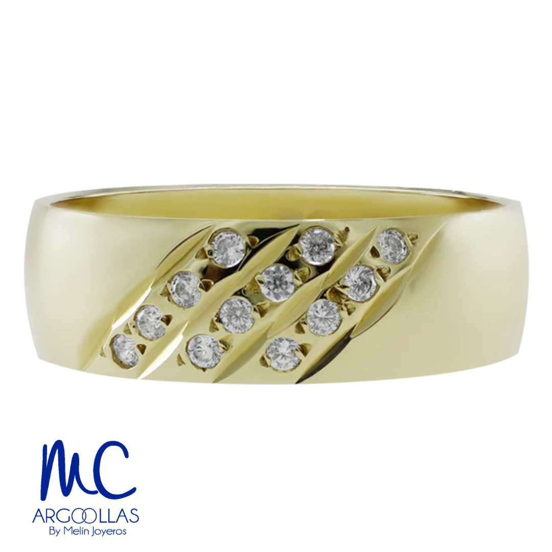 Argolla de matrimonio de oro amarillo 14k · 6 mm · estilo confort · acabado lustre con piedras