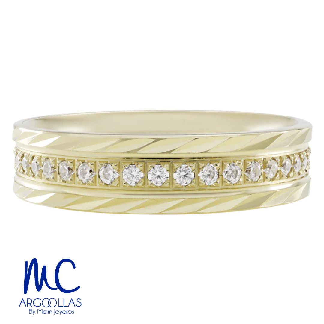 Argolla de matrimonio de oro amarillo 10k y 14k · 5 mm · estilo recto · acabado lustre con piedra · modelo F201965