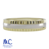 Argolla de matrimonio de oro combinado 10k y 14k · 5 mm · estilo recto · acabado labrado · modelo F202115
