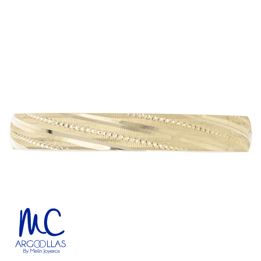Argolla de matrimonio de oro amarillo 10k y 14k · 3 mm · estilo confort · acabado labrado · modelo F18453M