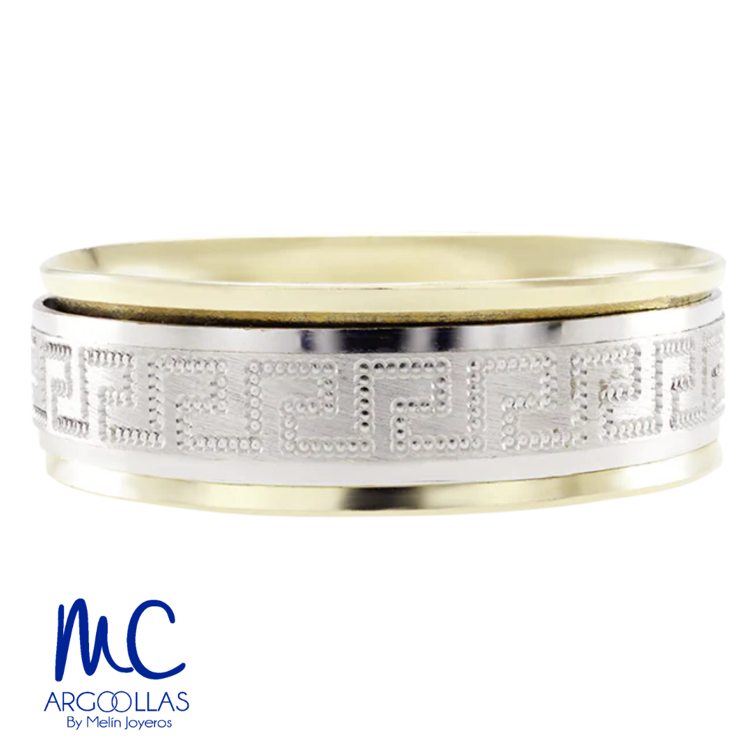 Argolla de matrimonio de oro combinado 10k y 14k · 6 mm · estilo recto · acabado labrado · modelo F50806