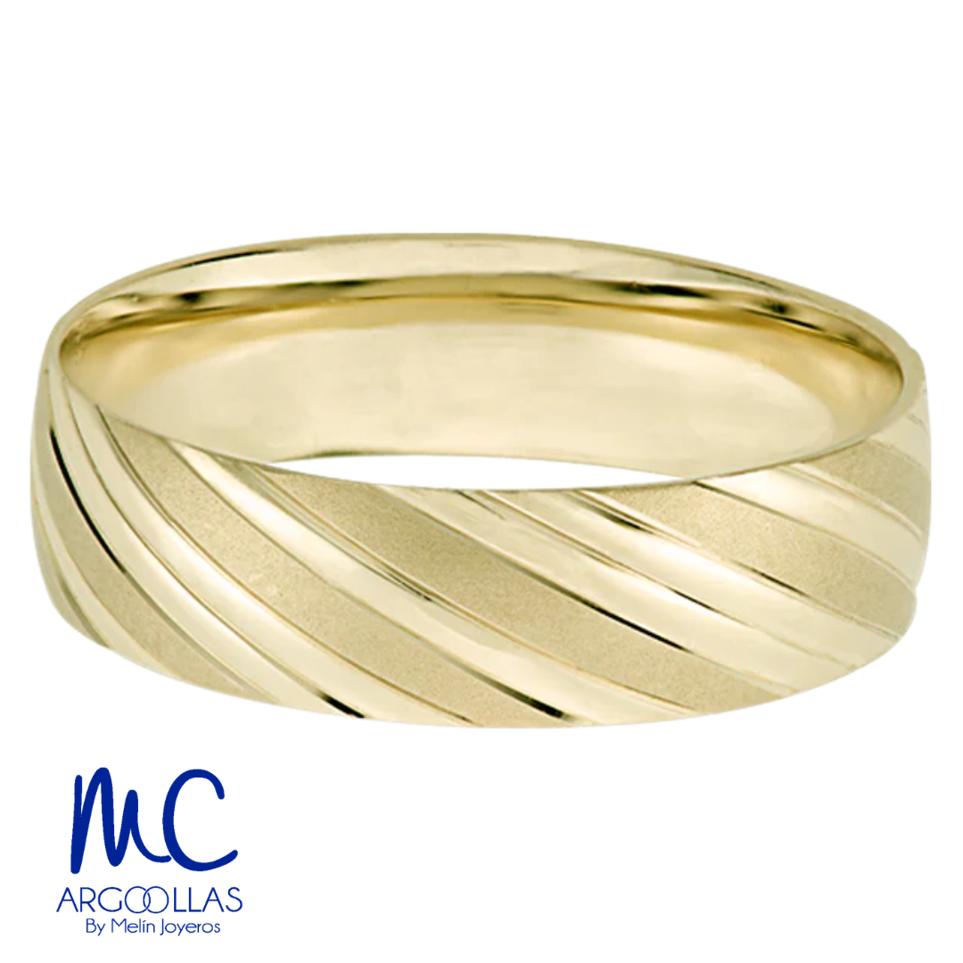 Argolla de matrimonio de oro amarillo 10k y 14k · 6 mm · estilo recto · acabado labrado · modelo F101086