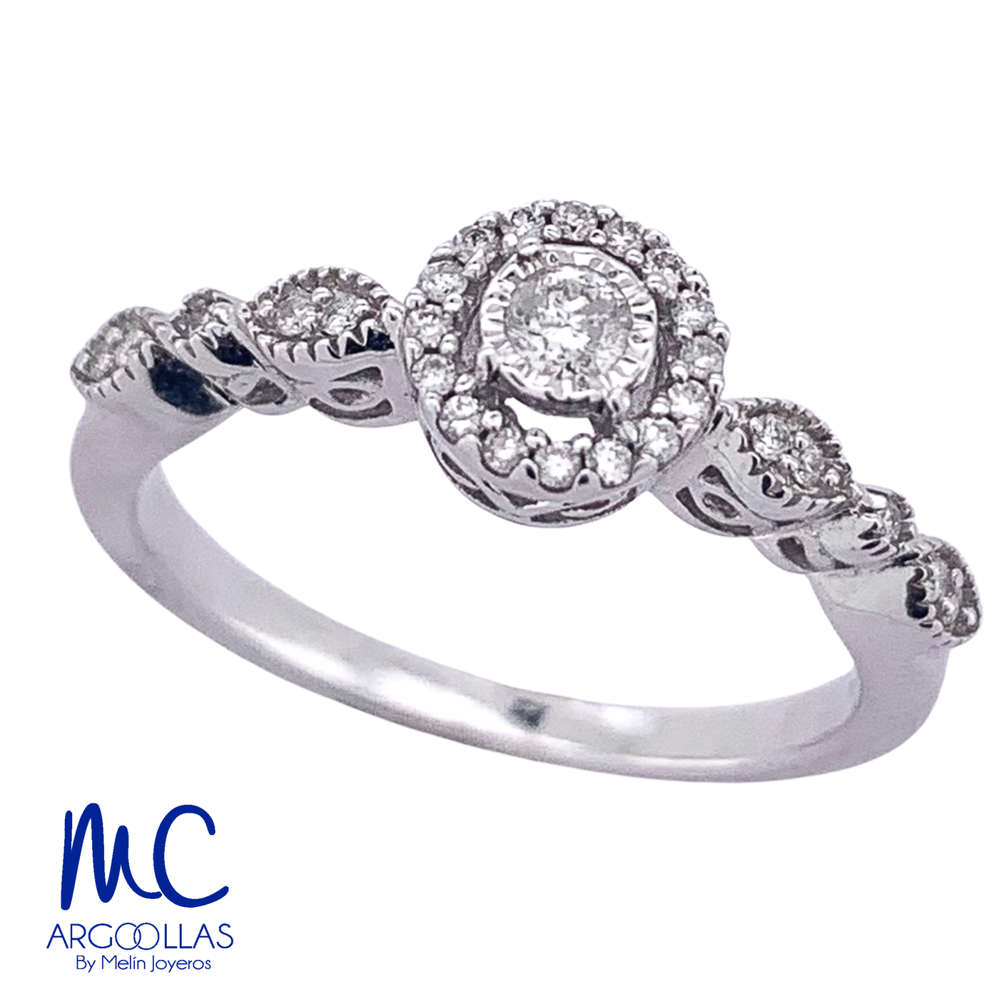 Anillo de compromiso de diamante natural 0.15 ct · corte redondo brillante · color G-J · claridad SI1-I2 · oro blanco 14k