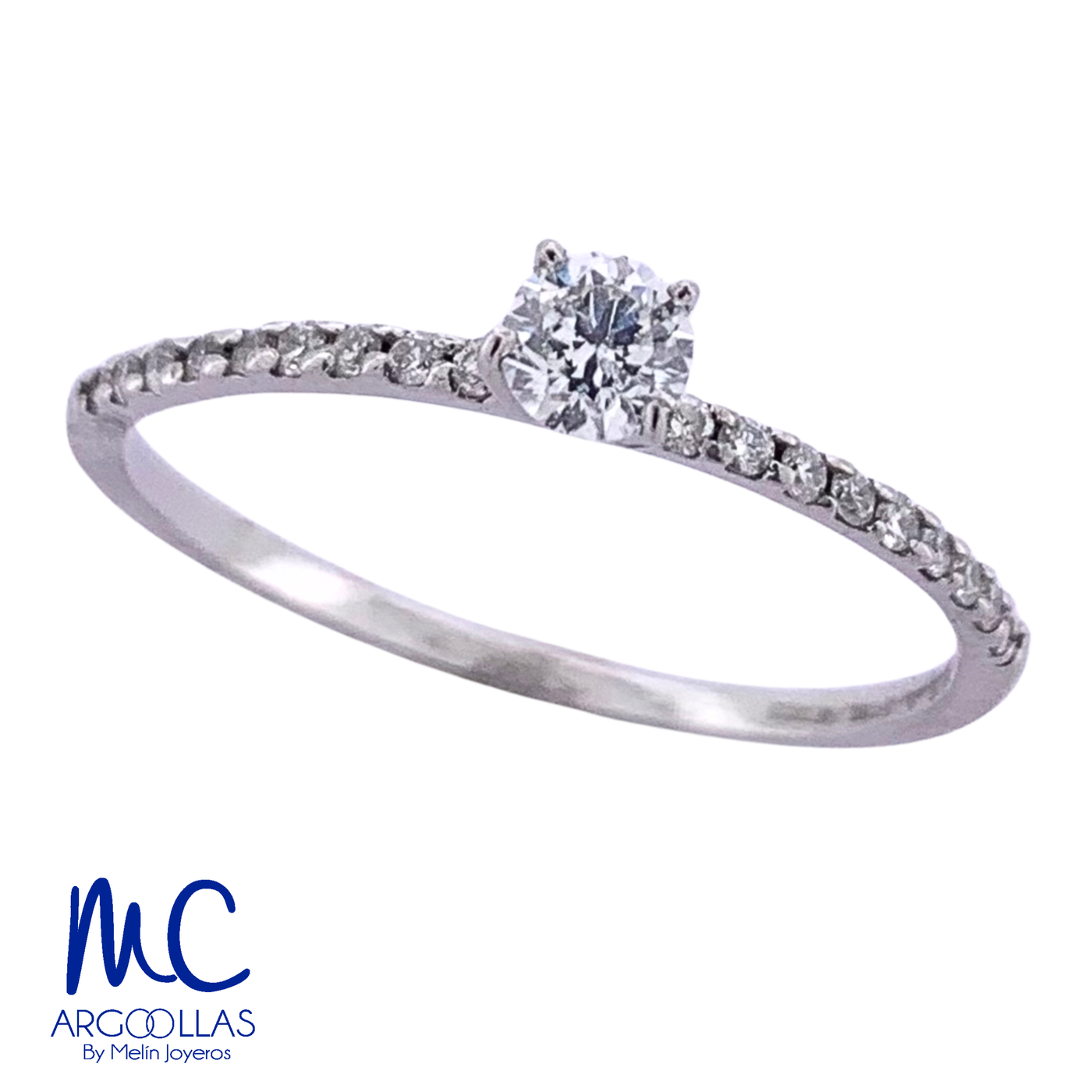 Anillo de compromiso de diamante natural 0.24 ct · corte redondo brillante · color G-H · claridad SI1 · oro blanco 14k