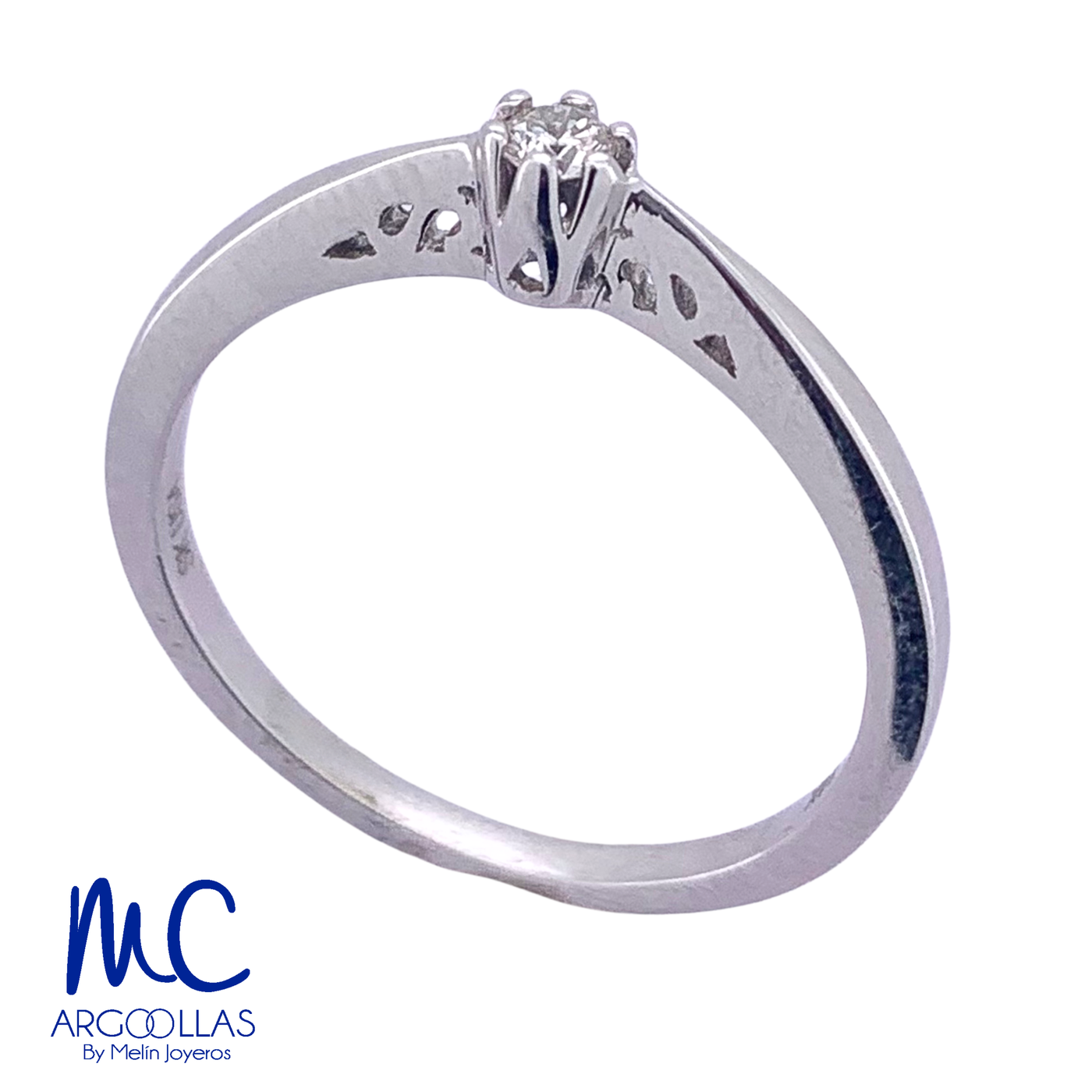 Anillo de compromiso de diamante natural 0.05 ct · corte redondo brillante · color G · claridad SI1-I2 · oro blanco 14k