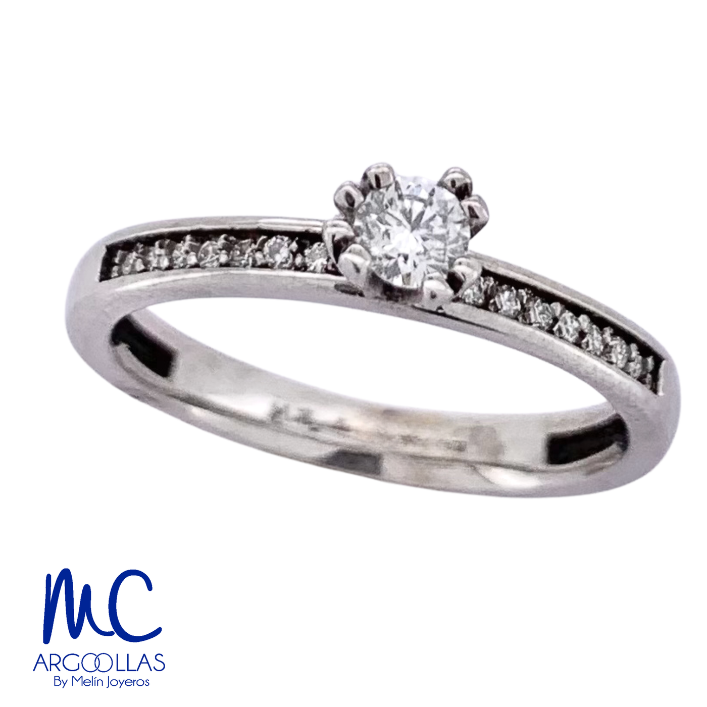 Anillo de compromiso de diamante natural 0.22 ct · corte redondo brillante · color G-H · claridad SI1 · oro blanco 14k