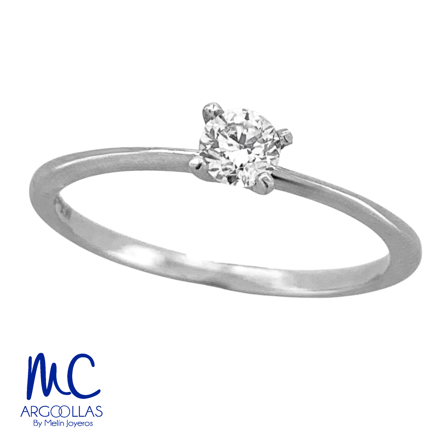 Anillo de compromiso de diamante natural 0.15 ct · corte redondo brillante · color G-H · claridad SI1 · oro blanco 14k · modelo F3974