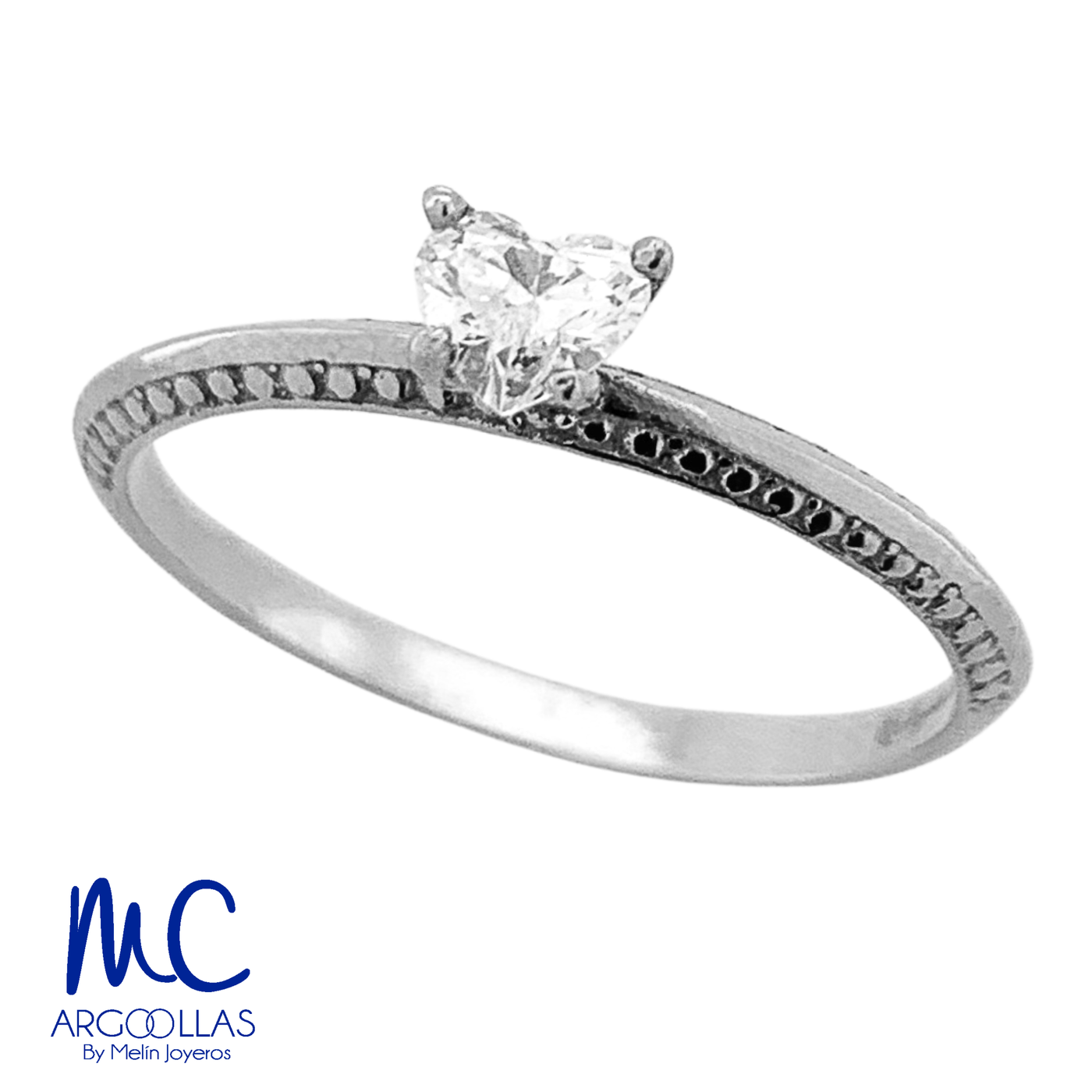 Anillo de compromiso de diamante natural 0.19 ct · corte heart brilliant · color G-H · claridad SI1 · oro blanco 14k