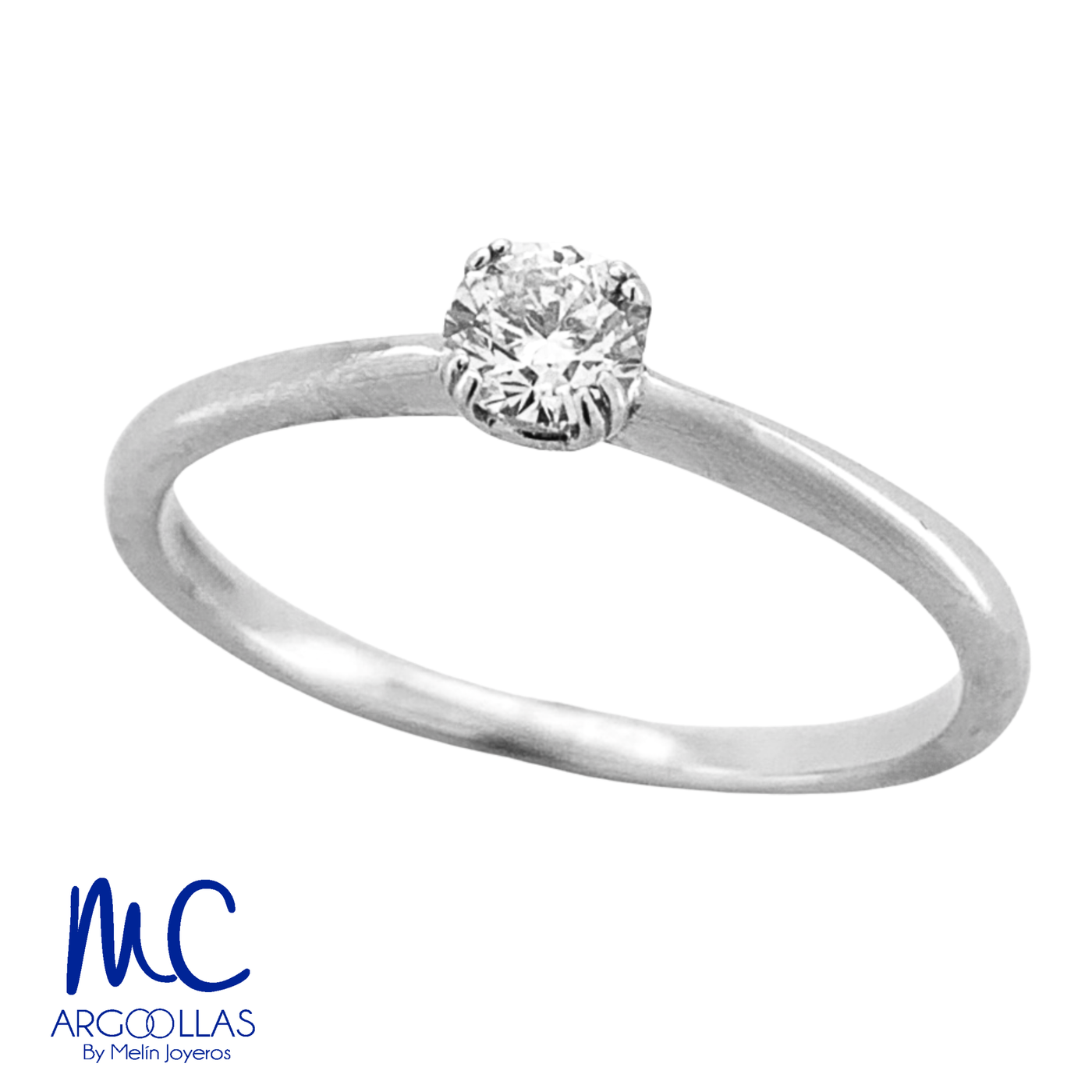 Anillo de compromiso de diamante natural 0.25 ct · corte redondo brillante · color G-H · claridad SI1 · oro blanco 14k · modelo F5648-25
