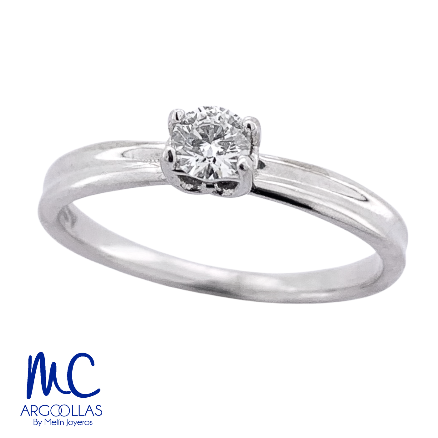 Anillo de compromiso de diamante natural 0.20 ct · corte redondo brillante · color G-H · claridad SI1 · oro blanco 14k · modelo F5645-20