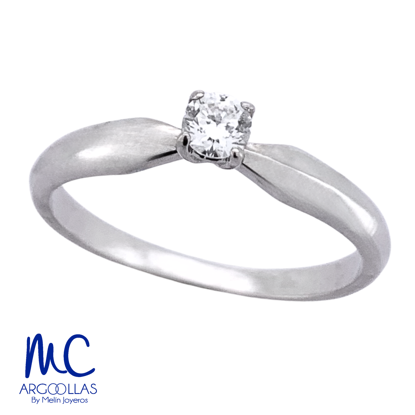 Anillo de compromiso de diamante natural 0.15 ct · corte redondo brillante · color G-H · claridad SI1 · oro blanco 14k · modelo F5646-15